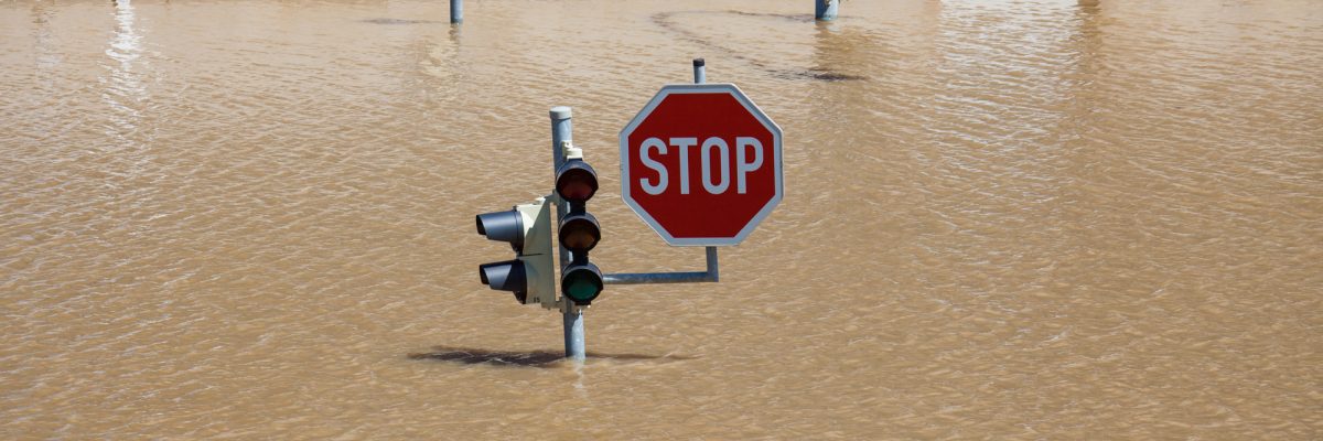 Ampel und Stopschild im Hochwasser